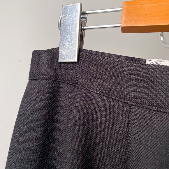 ❄️ 80s Vintage Black  Minimalist High-Waist Straight Slitted Wool Midi Skirt - Picture 4 of 7